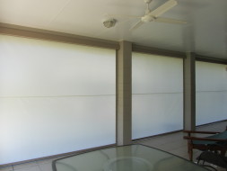 Fabric Retractable Side Channel Patio Blinds help with blown rain